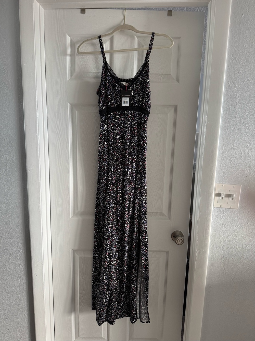 Idyllwind Black Floral Maxi Dress with Pink and White Accents S/M